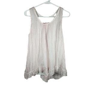 Tendenze Tank Top 100% Silk Blouse White Pink Polka Dot Sheer Silk NWT‎ Med